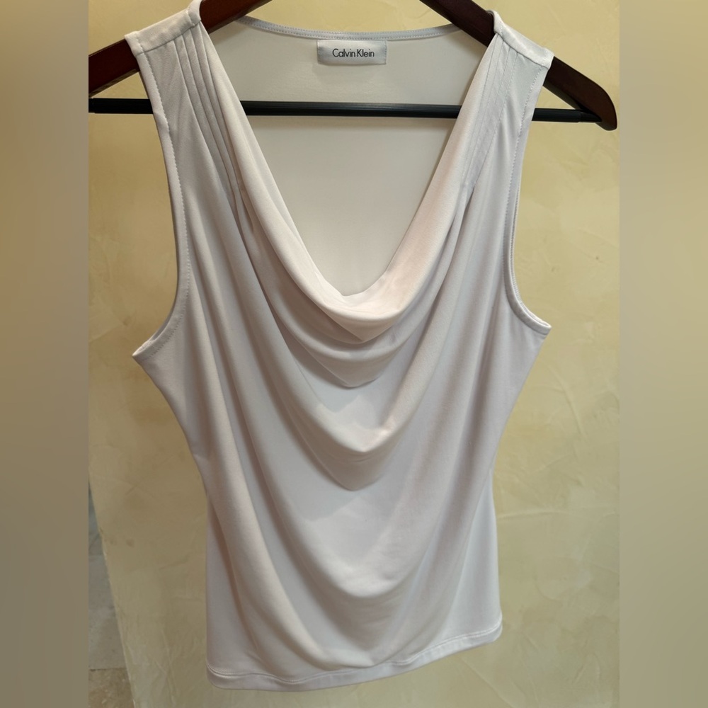 Calvin Klein White Draped Sleeveless Tank Top